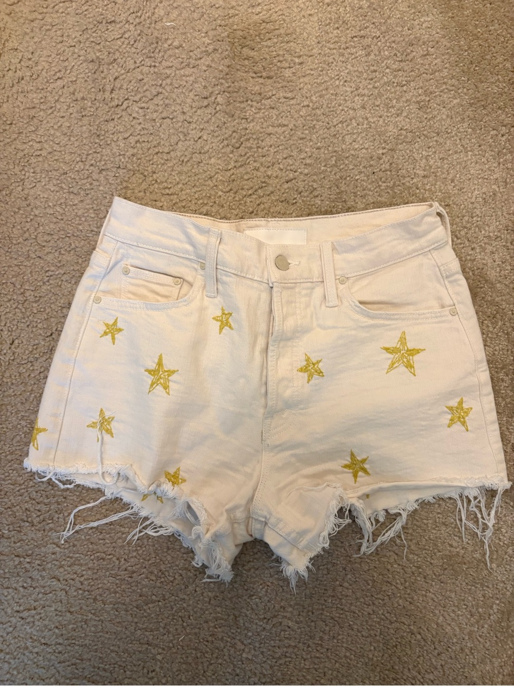 MOTHER White Denim Shorts with Gold Star Embroidery - Picture 2 of 5